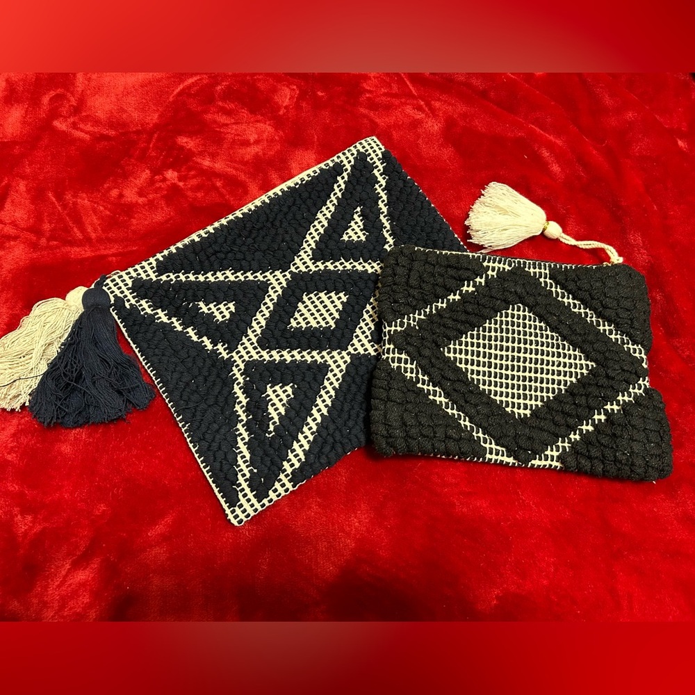 Boho Clutch and pouch with pompom zipper
